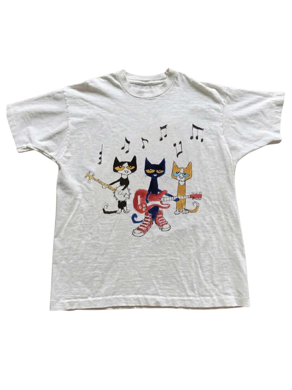 Gildan White Cat Band Graphic Pet Tee - Cute Musical Cats